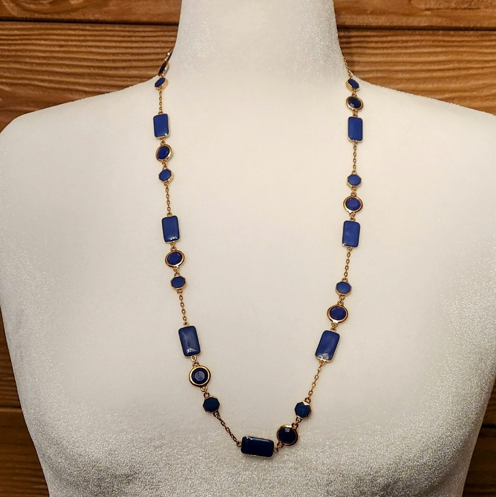 Kate Spade Long Station Scatter Necklace In Blue Enamel Glass / Firm Price